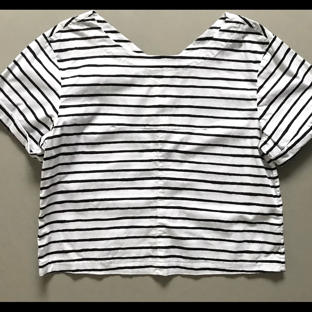 J. CREW Nautical Stripe Cuff Sleeve Blouse Wide Neckline & Zippered V Back